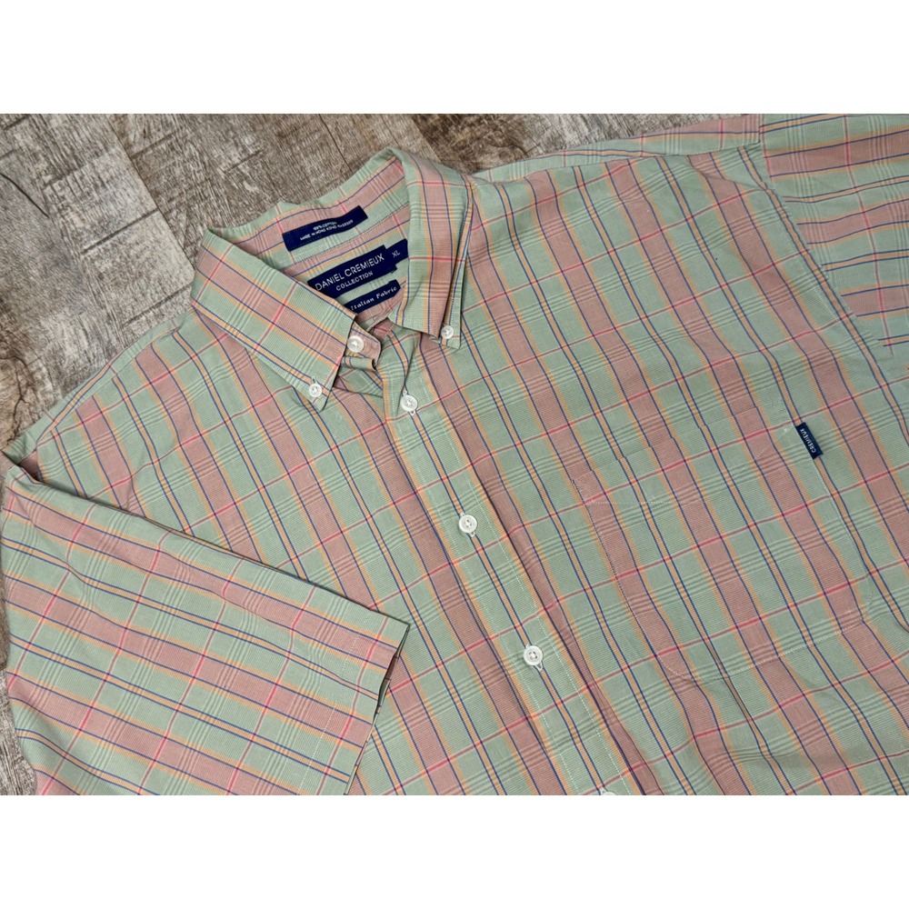 Daniel Cremieux Collection Mens XL Short Sleeve Plaid Button Down Italian Fabric